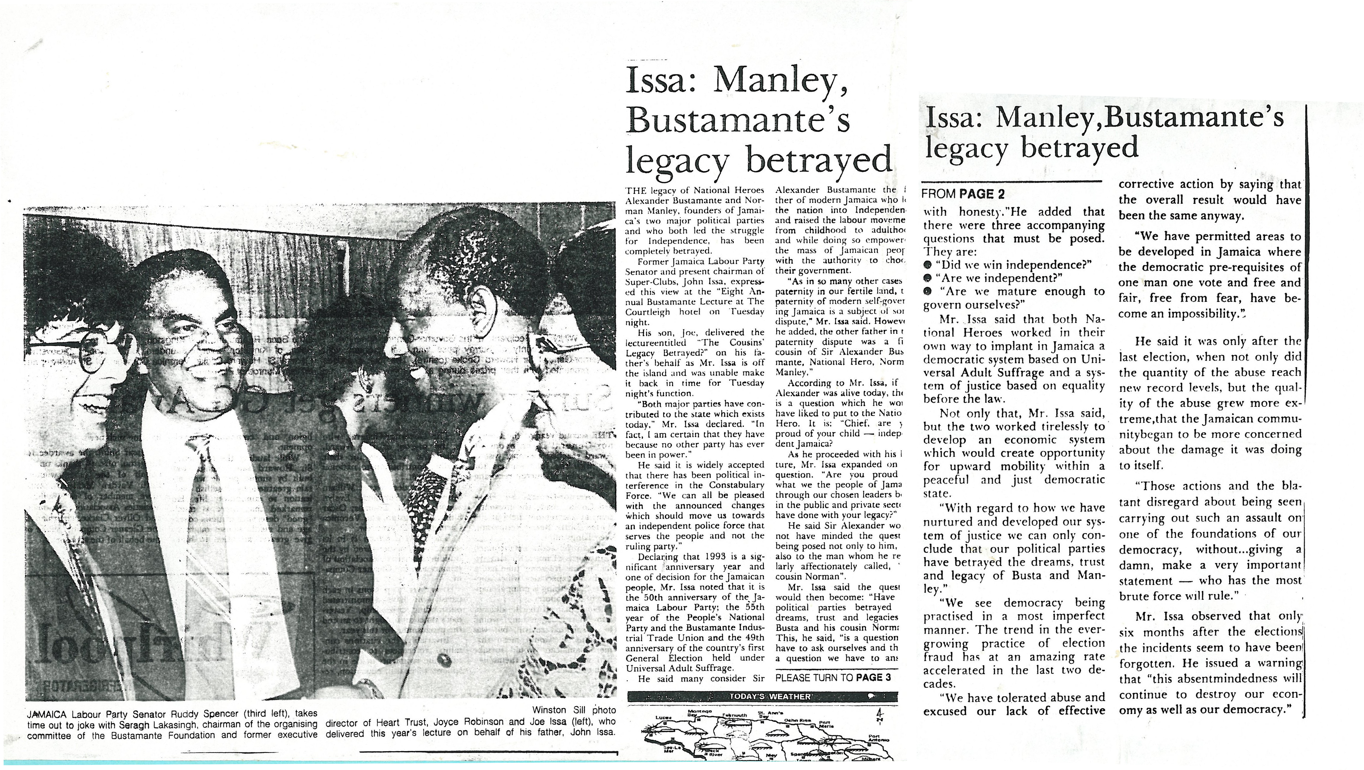 Issa: Manley, Bustamante's Legacy betrayed