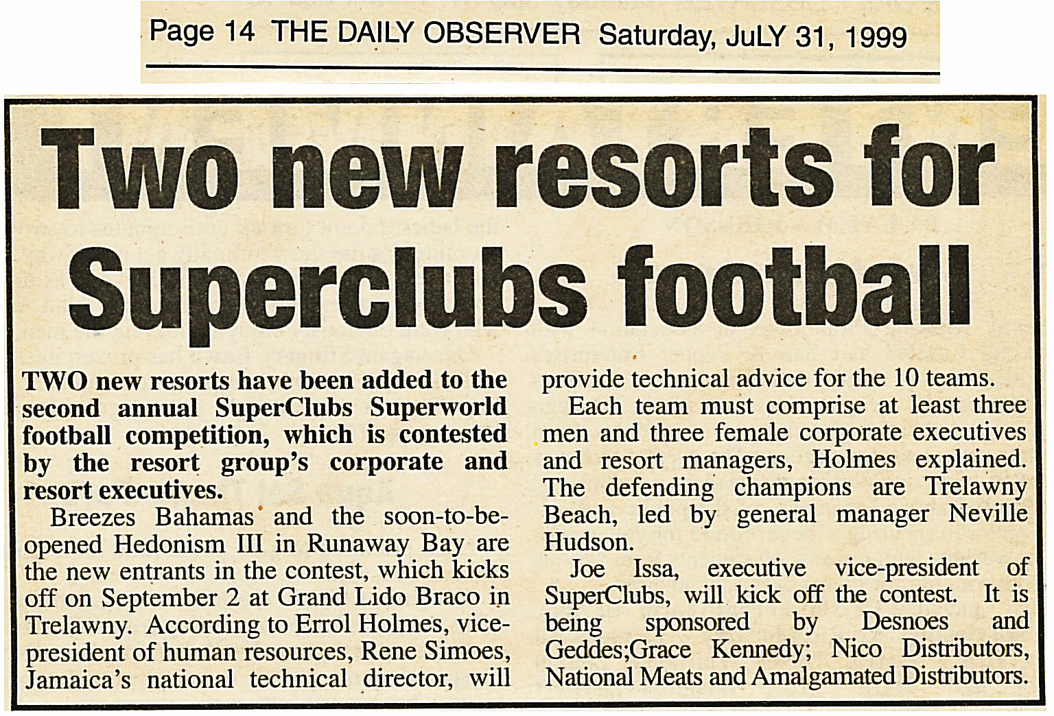 Two new resorts for SuperClubs football 