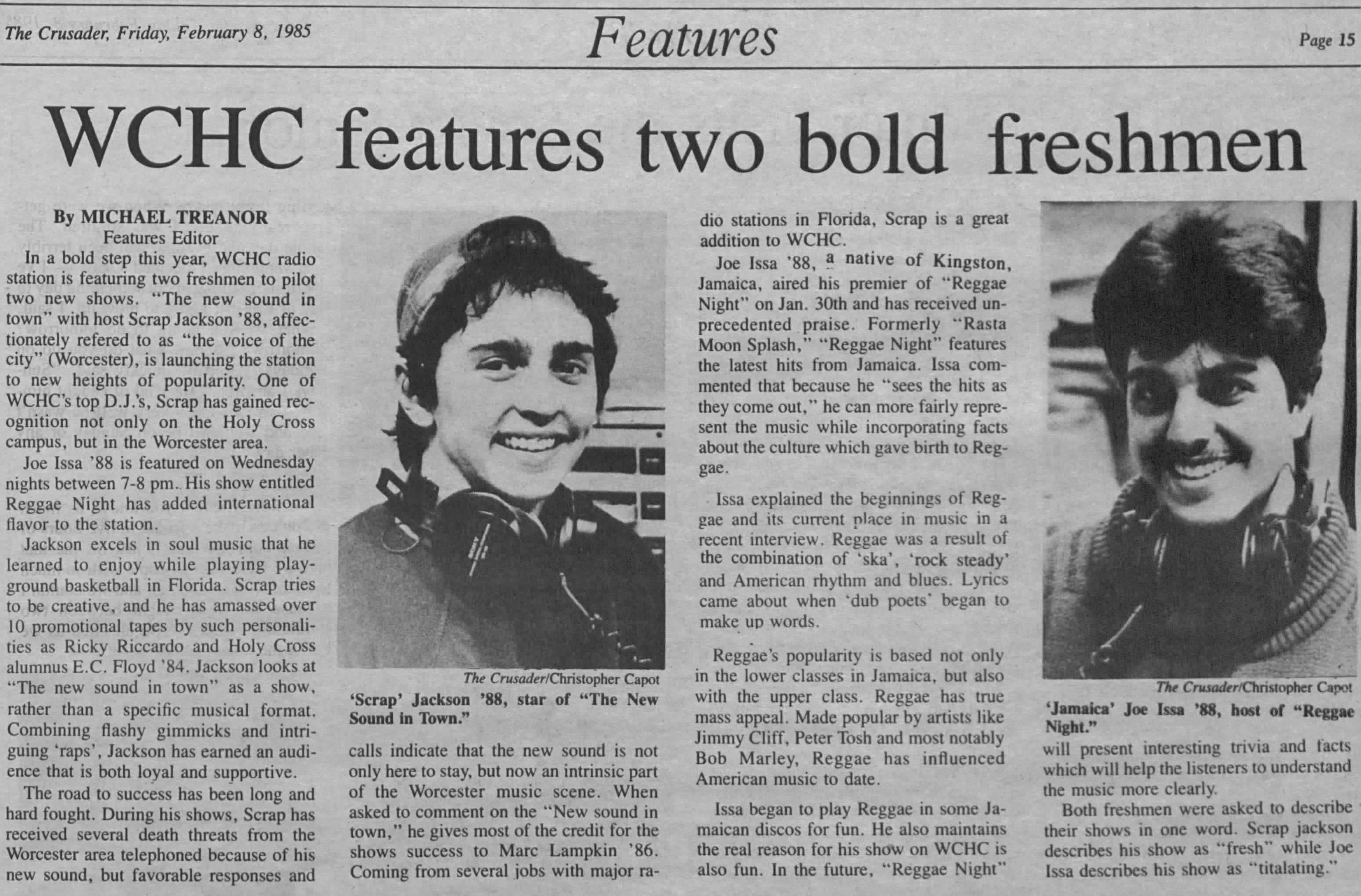 WCHC features two bold freshmen - The Crusader - February 8, 1985