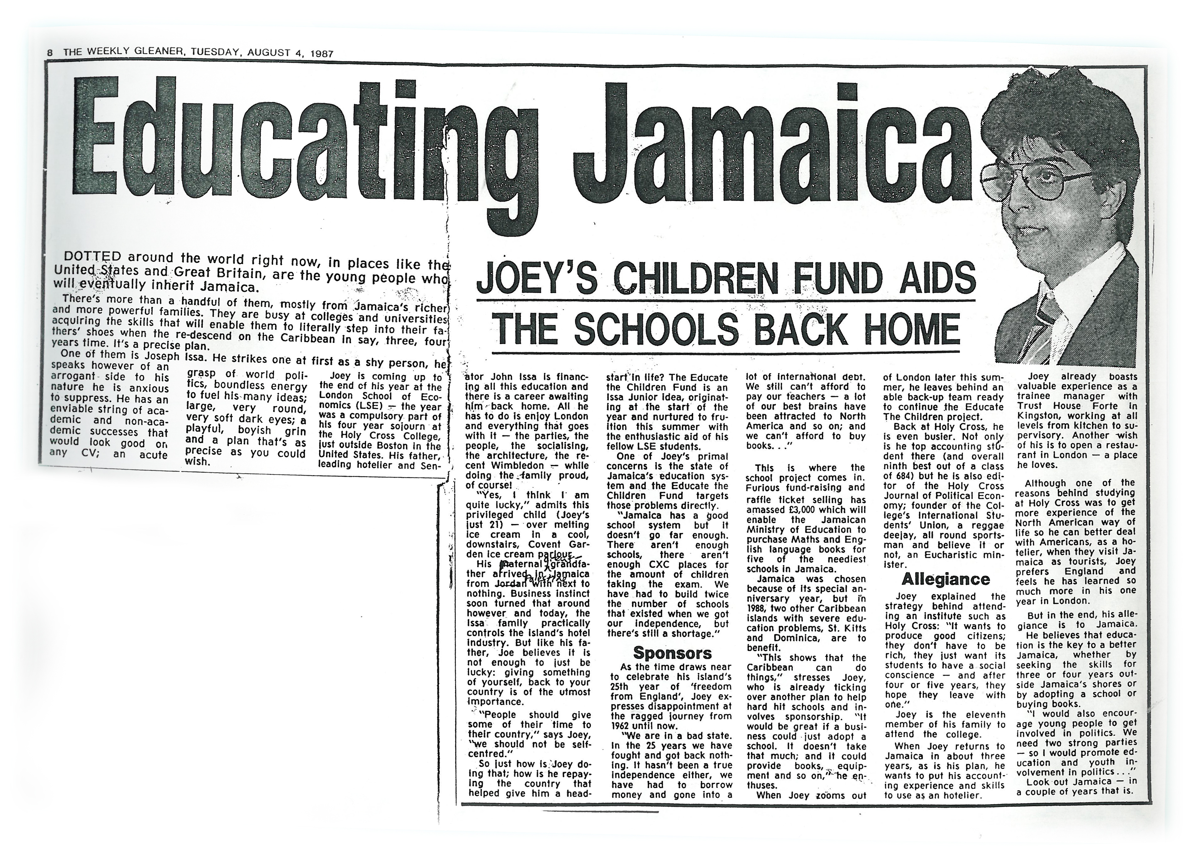 Educating Jamaica: Joey's children fund aids the schools back home