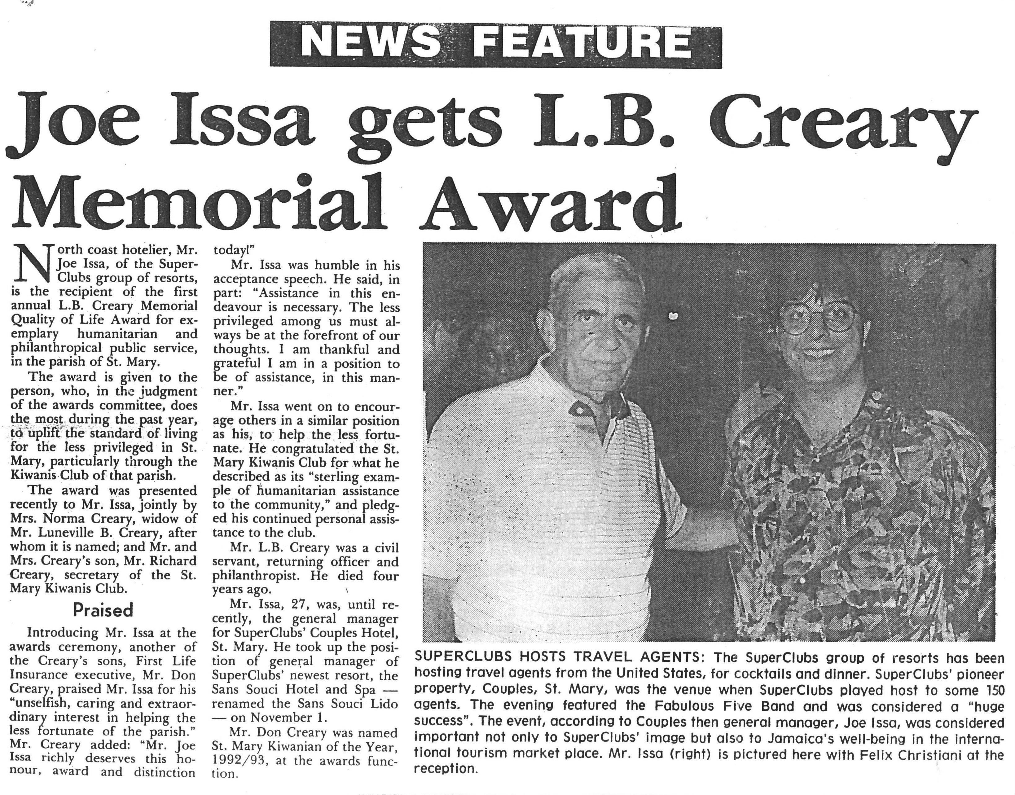 Joe Issa gets L.B. Creary Memorial Award