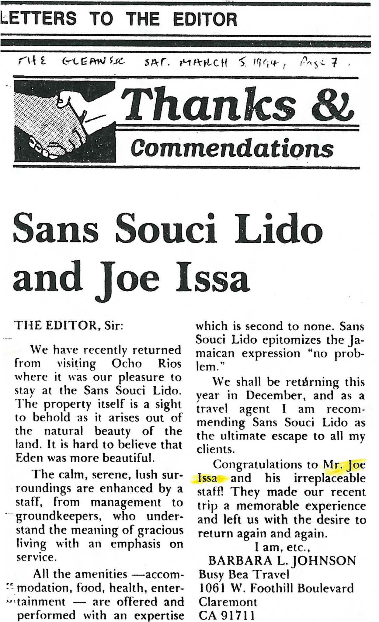 San Souci Lido and Joe Issa