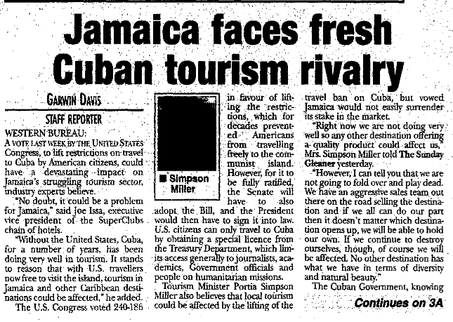 Jamaican faces fresh Cuban Tourism rivalry 