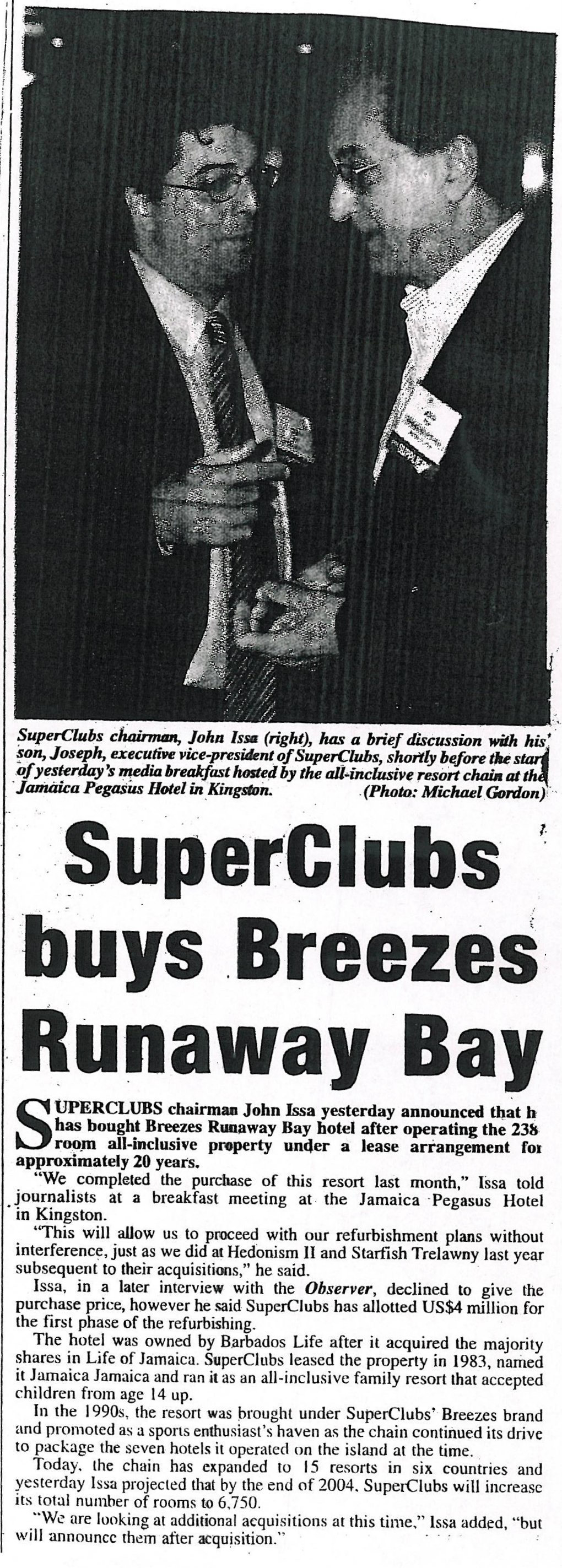 SuperClubs buys Breezes Runaway Bay