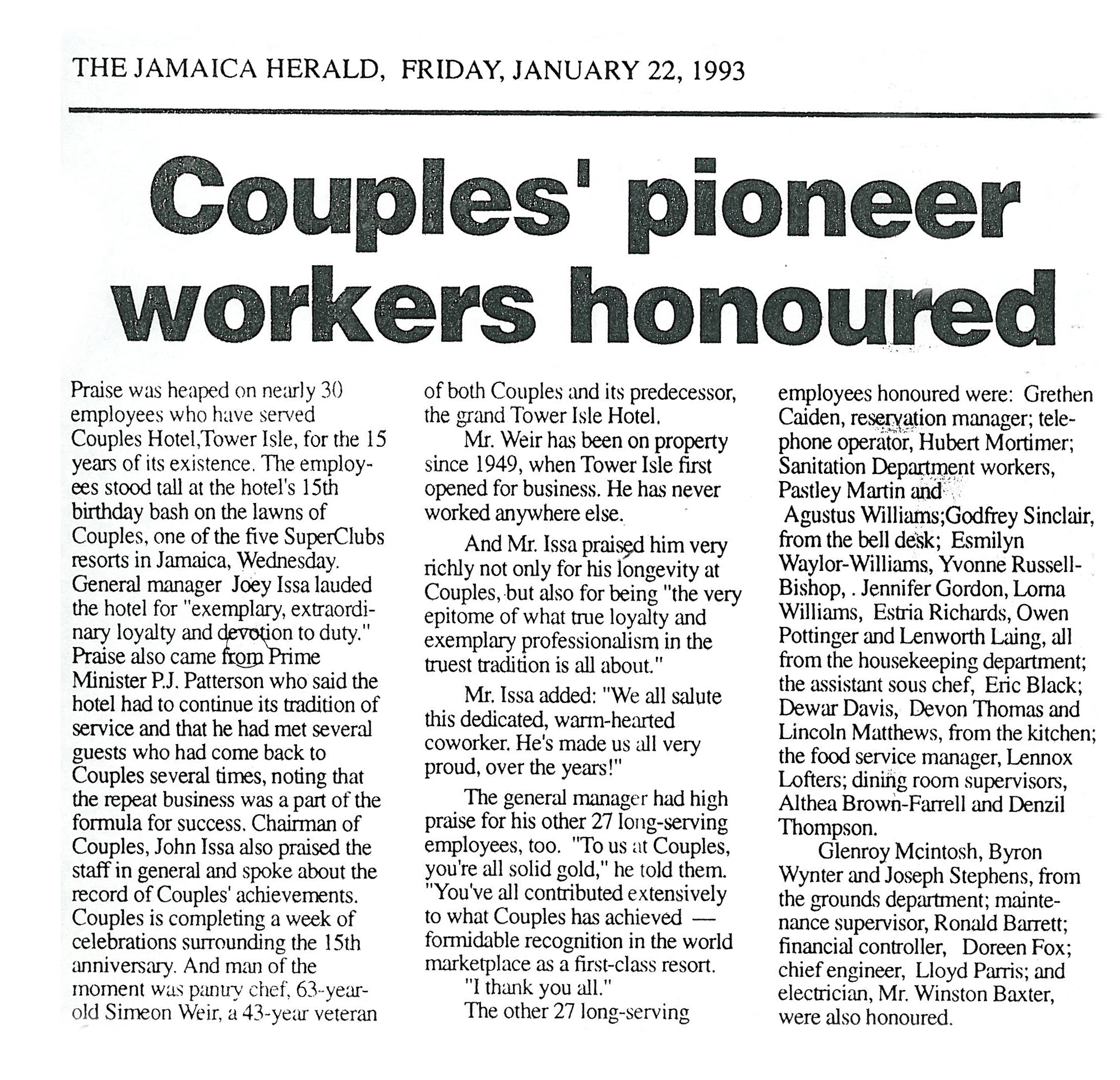 Couples' pioneer workers honoured