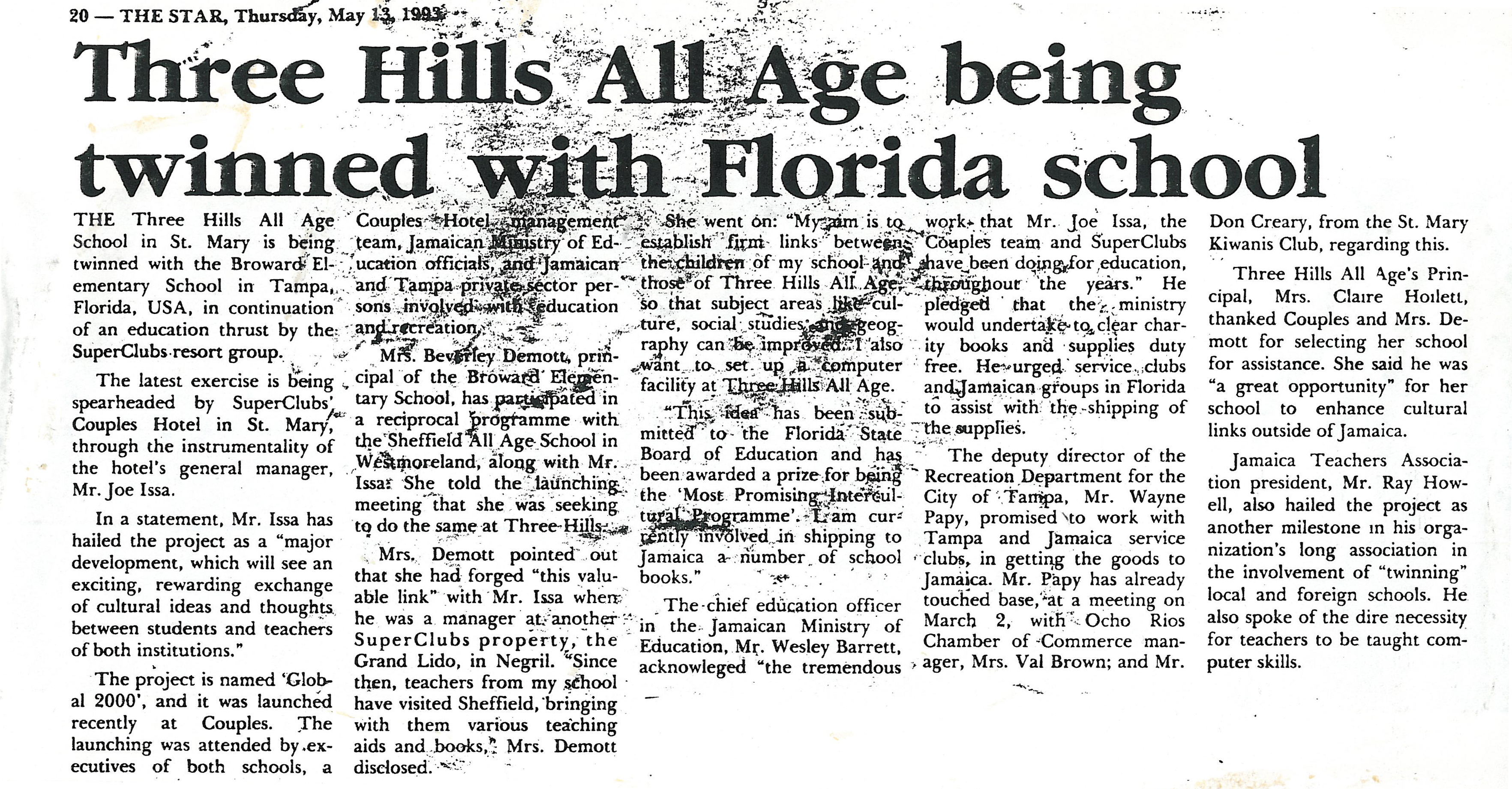Three Hills All Age being twinned with Florida school